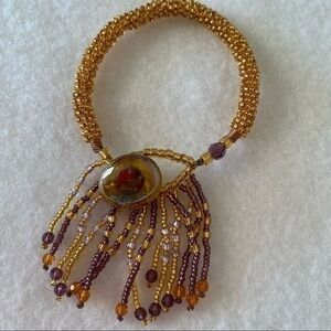 Hand Crafted Gold Purple Hippie Boho Beaded Tassel Fringe Bracelet NEW